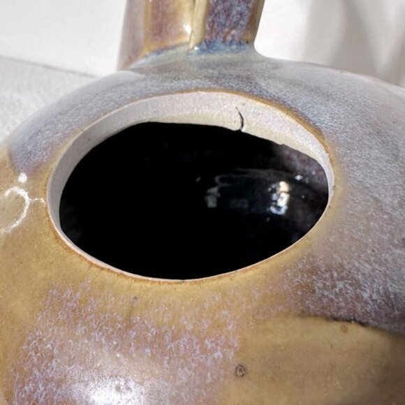 Vintage 2002 Handmade Purple Beige Ceramic Pottery Teapot - Picture 9 of 14